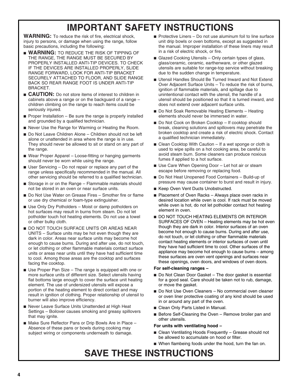 Warning, Caution | KITCHENAID ARCHITECT SERIES II KERS807 User Manual | Page 4 / 32