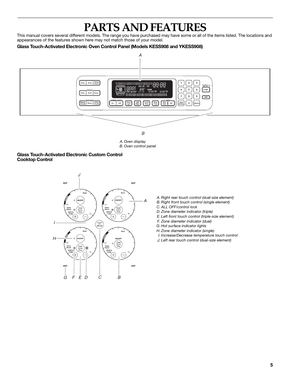 Parts and features | KITCHENAID ARCHITECT SERIES II KERS807 User Manual | Page 5 / 32