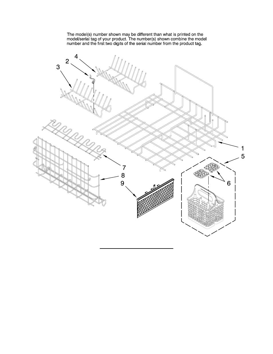 Upper and lower dishrack, Upper and lower dishrack parts, For model: kudd03dtpa10 (panel−ready) | KITCHENAID KUDD03DTPA10 User Manual | Page 6 / 8