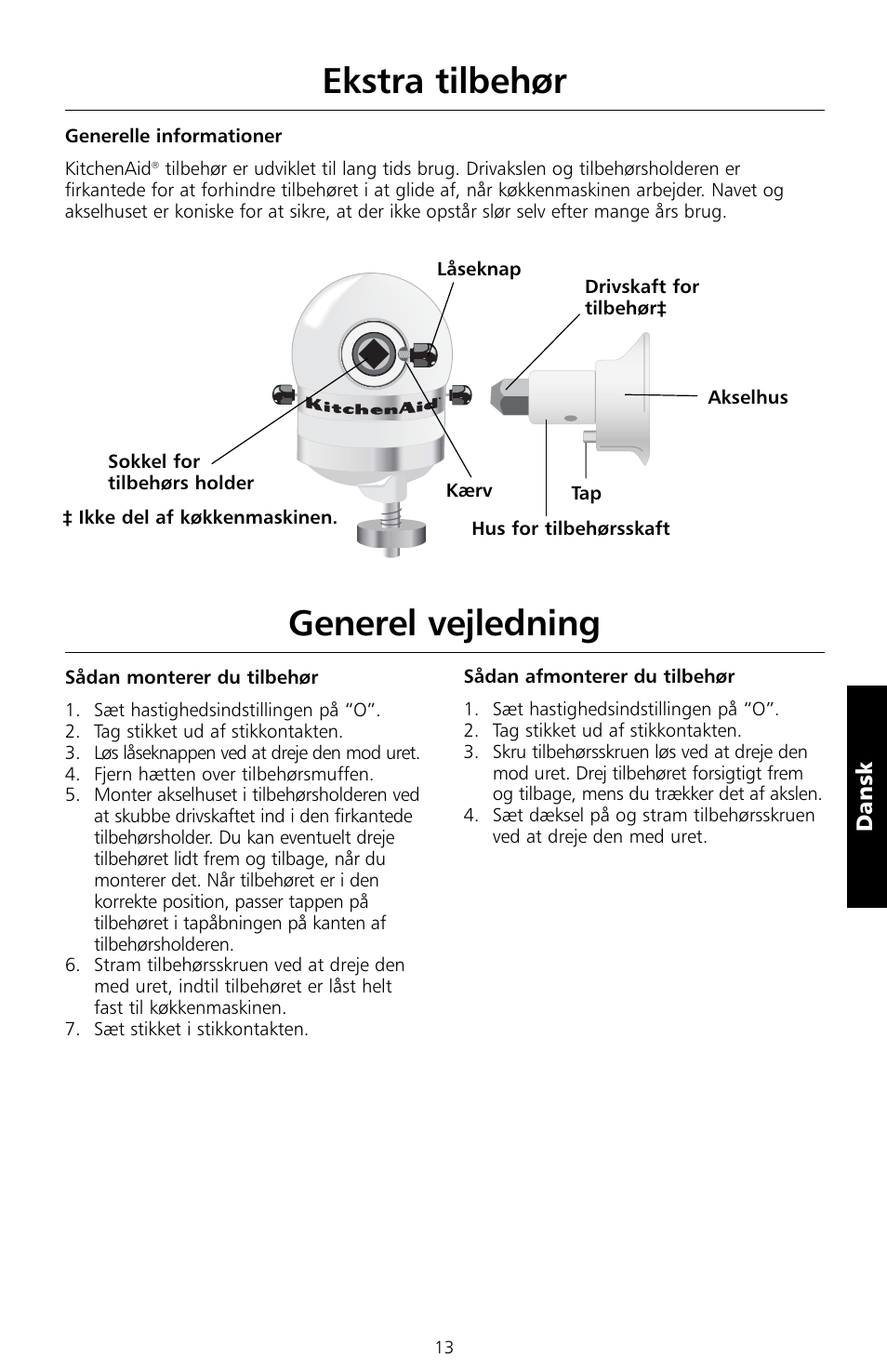 Ekstra tilbehør, Generel vejledning | KITCHENAID 5KSM150PS User Manual | Page 178 / 236