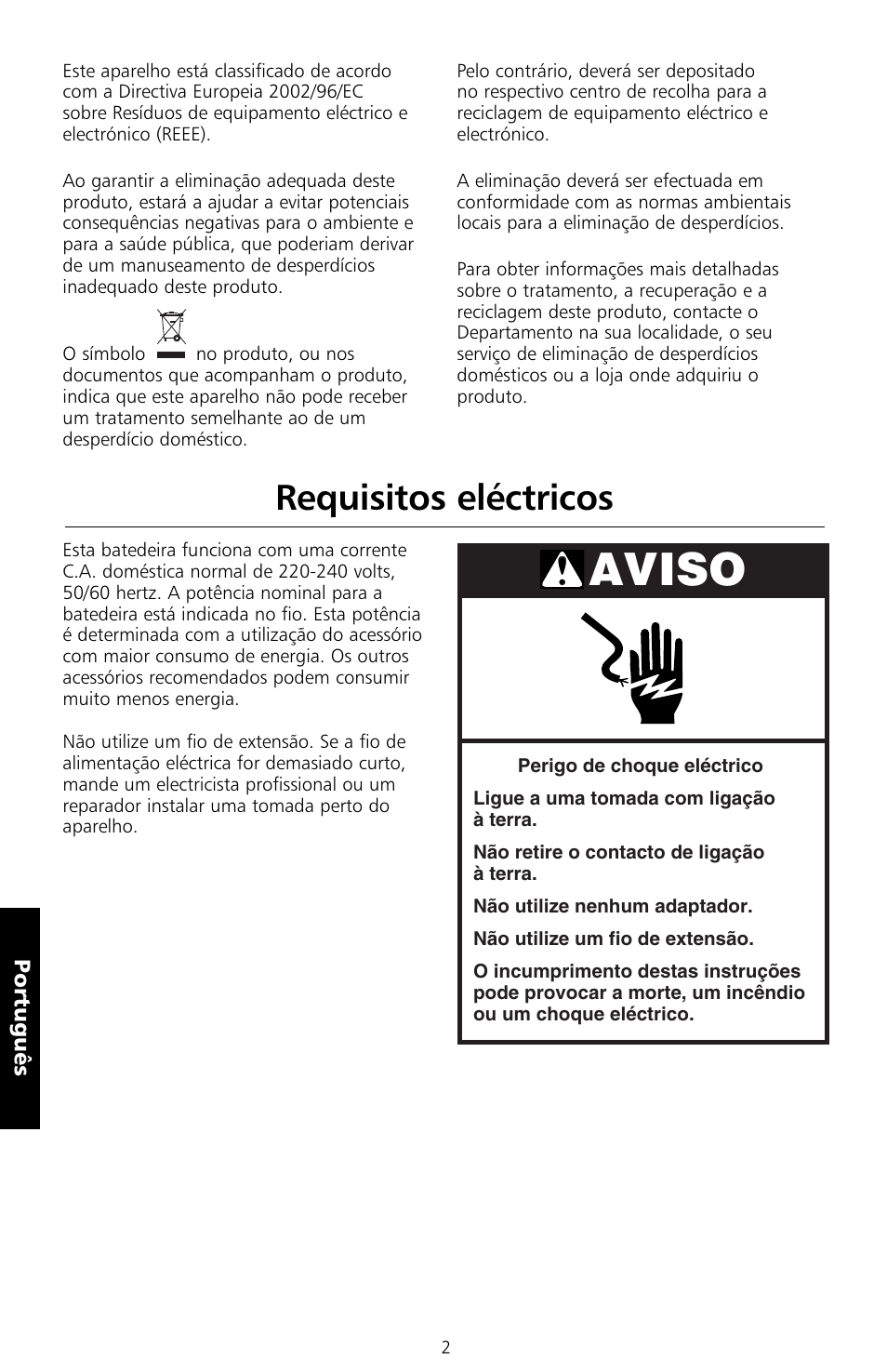 Aviso, Requisitos eléctricos | KITCHENAID 5KSM150PS User Manual | Page 185 / 236