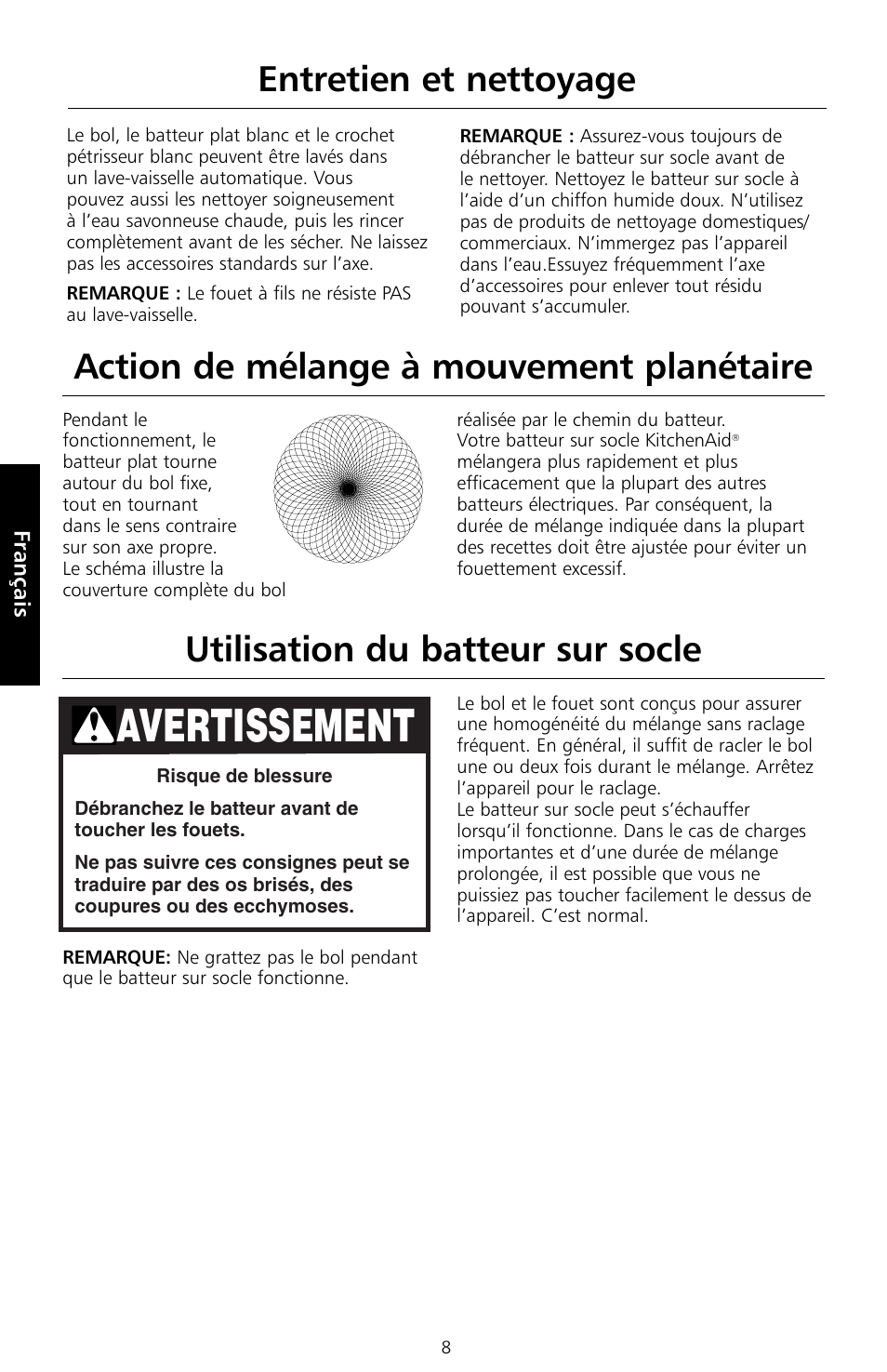 Avertissement, Entretien et nettoyage | KITCHENAID 5KSM150PS User Manual | Page 47 / 236