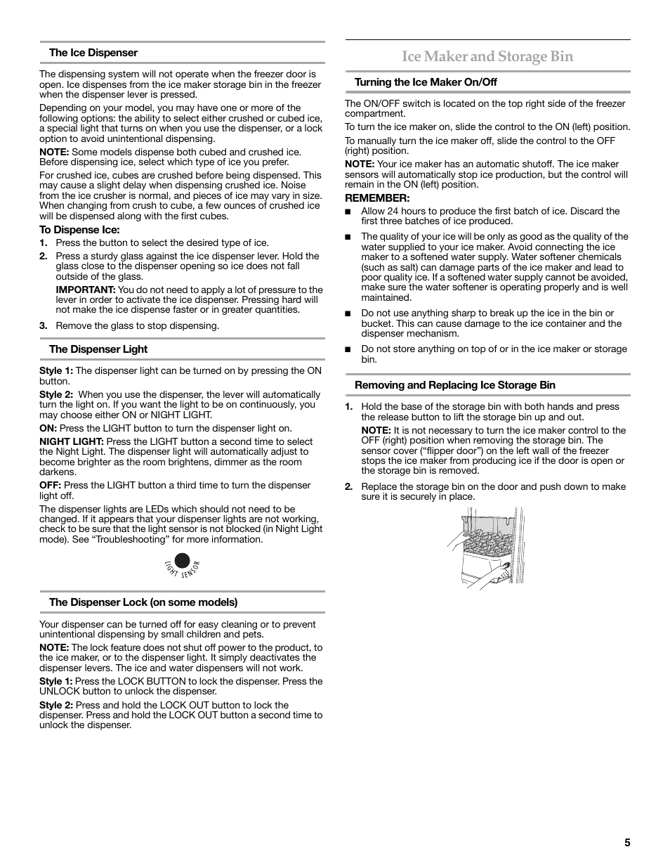 Ice maker and storage bin | KITCHENAID COUNTER DEPTH SIDE BY SIDE REFRIGERATOR User Manual | Page 5 / 32