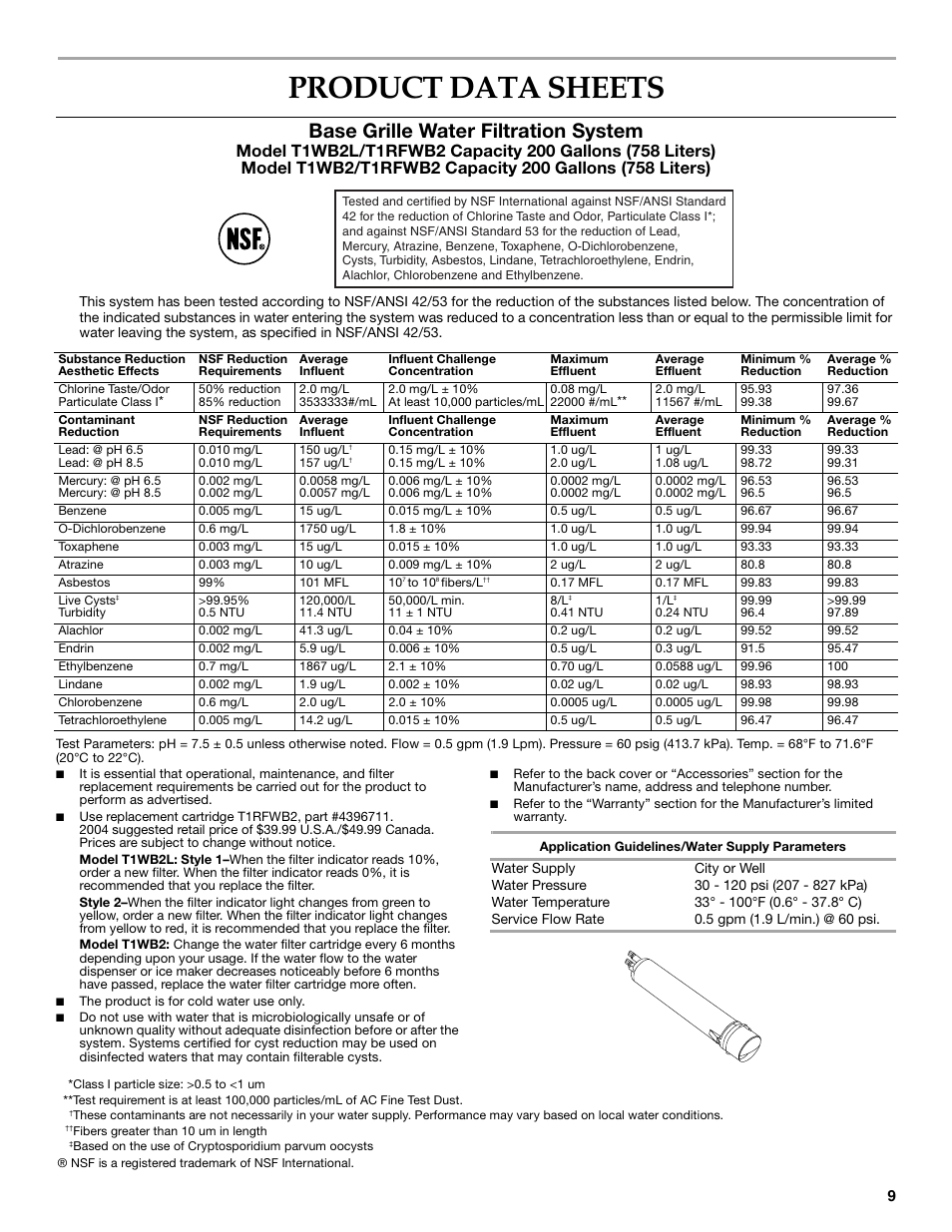 Product data sheets, Base grille water filtration system | KITCHENAID COUNTER DEPTH SIDE BY SIDE REFRIGERATOR User Manual | Page 9 / 32