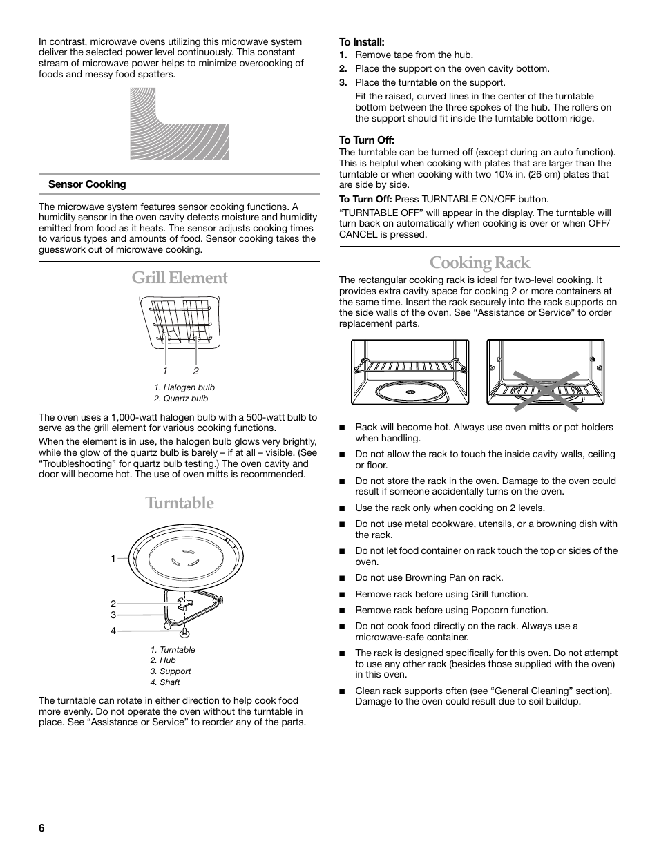 Grill element, Turntable, Cooking rack | KITCHENAID KHHS179L User Manual | Page 6 / 24