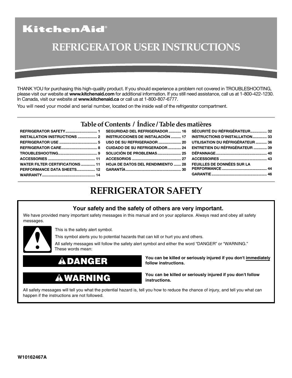 KITCHENAID W10162467A User Manual | 47 pages