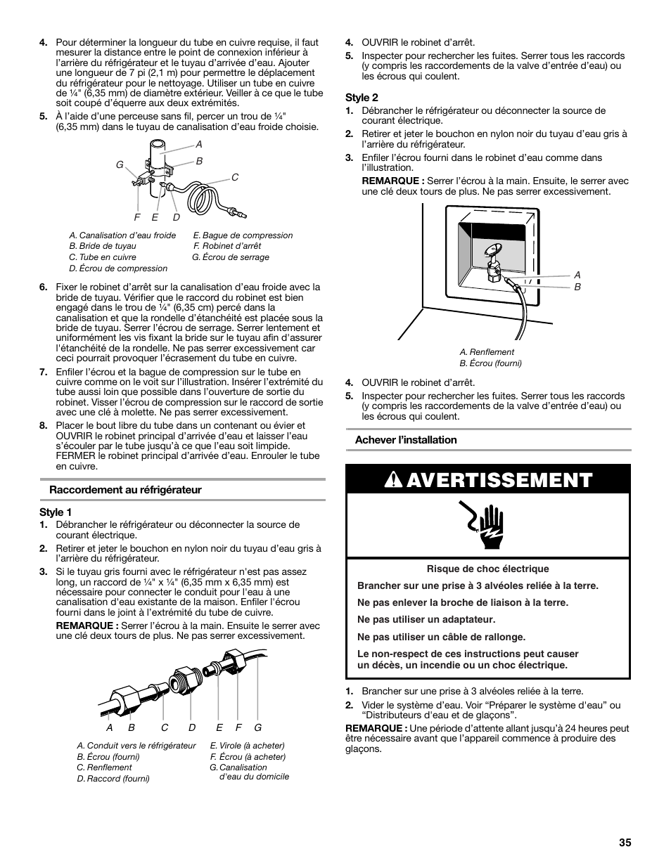 Avertissement | KITCHENAID W10162467A User Manual | Page 35 / 47