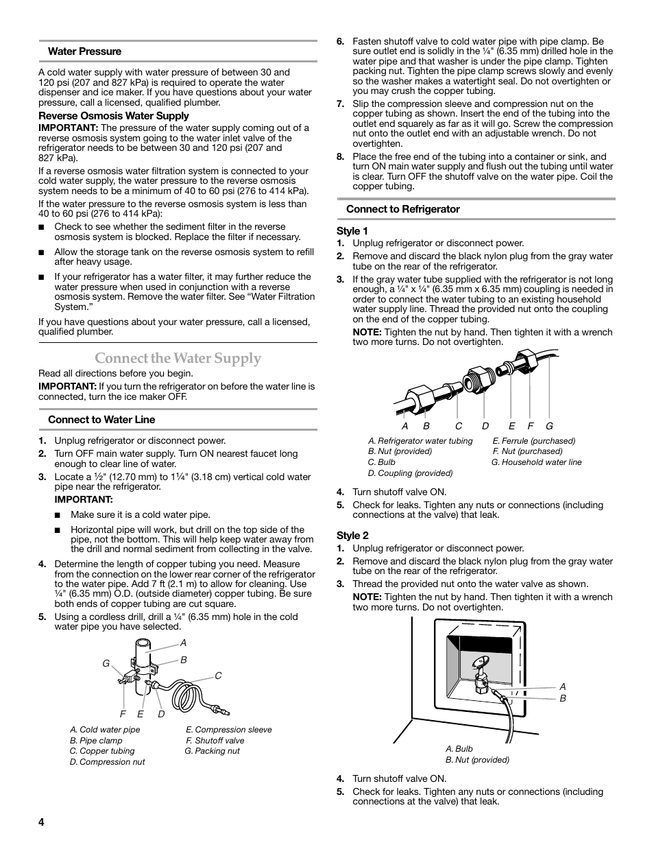 Connect the water supply | KITCHENAID W10162467A User Manual | Page 4 / 47