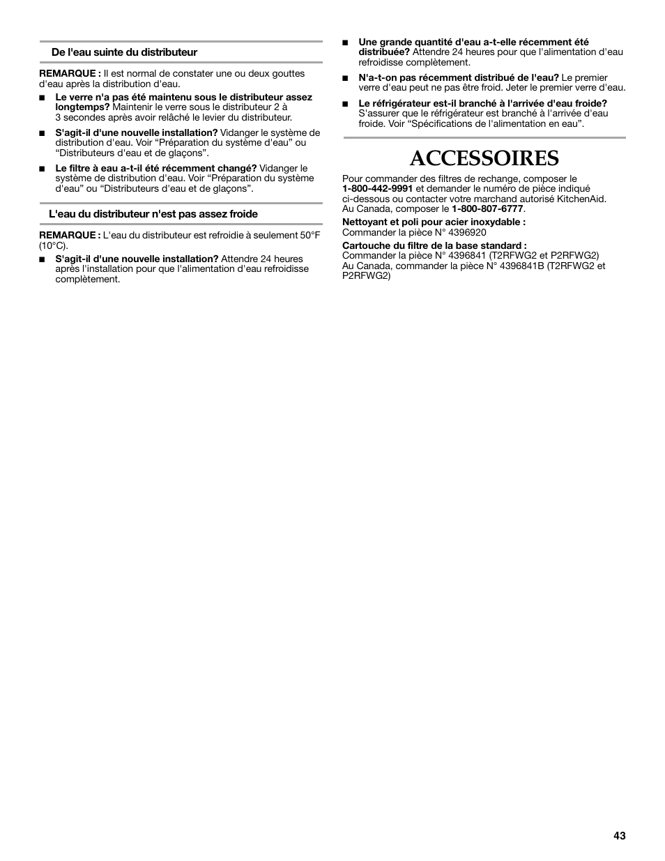 Accessoires | KITCHENAID W10162467A User Manual | Page 43 / 47