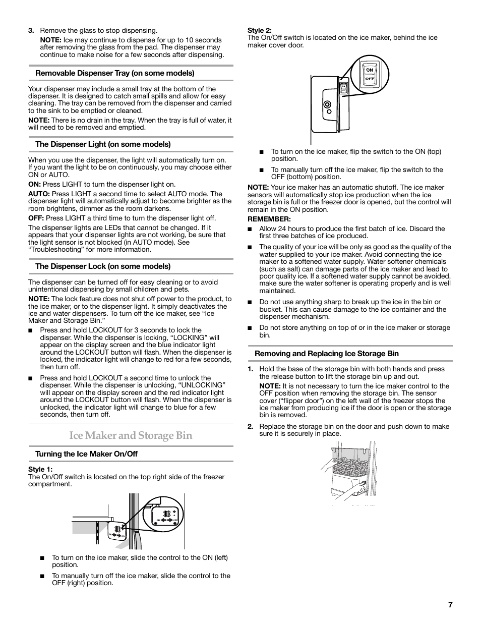 Ice maker and storage bin | KITCHENAID W10162467A User Manual | Page 7 / 47