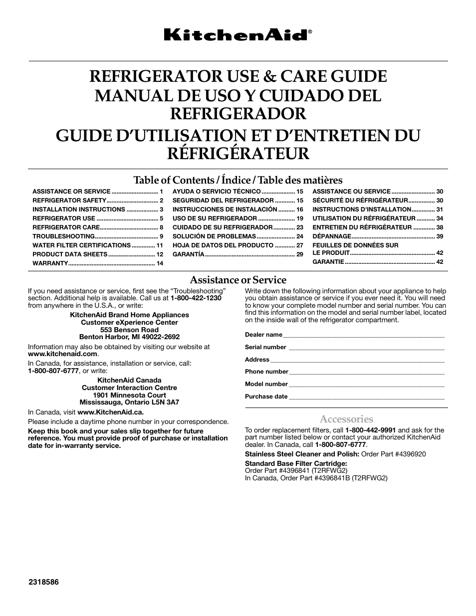 KITCHENAID 2318586 User Manual | 44 pages
