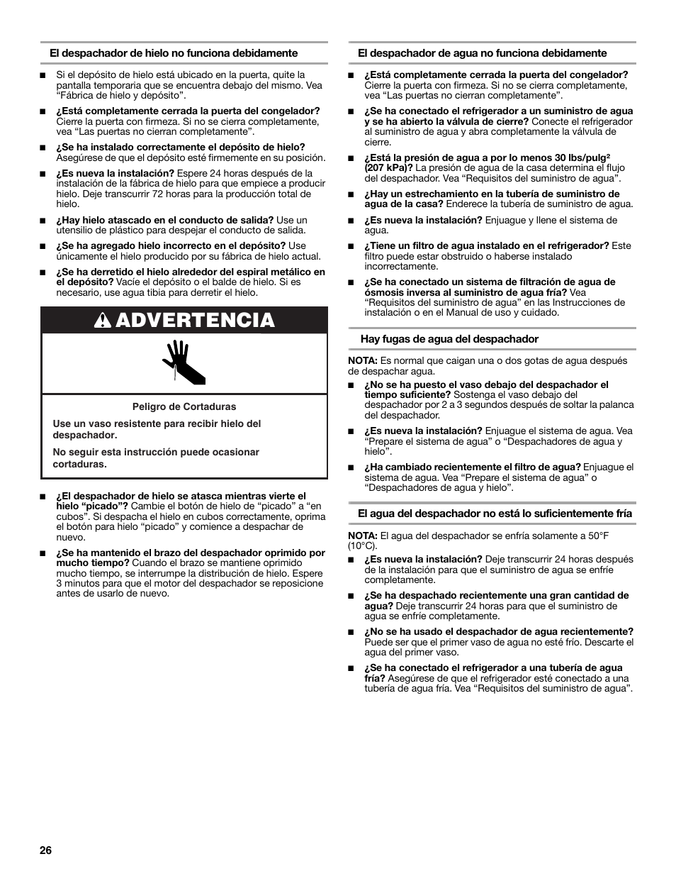 Advertencia | KITCHENAID 2318586 User Manual | Page 26 / 44