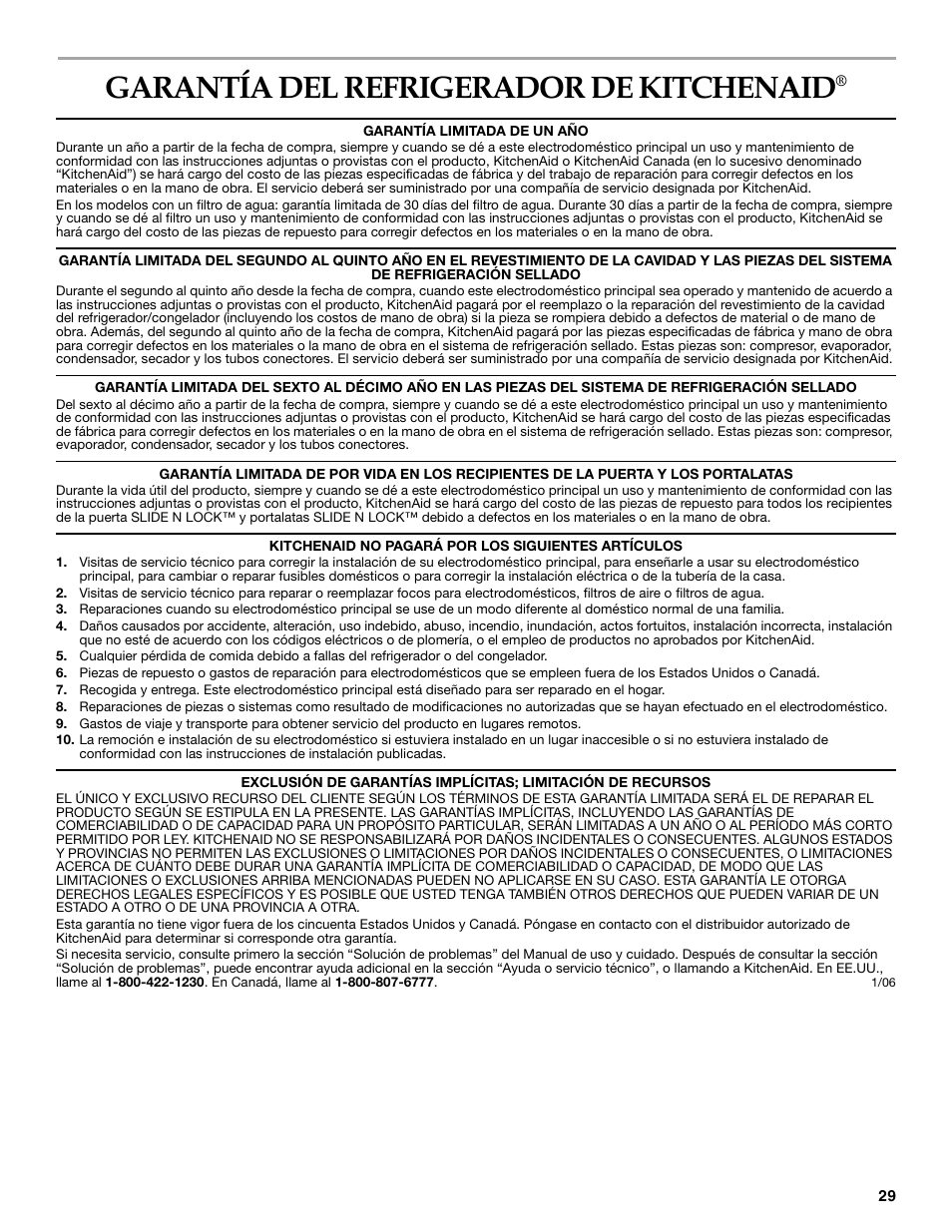 Garantía del refrigerador de kitchenaid | KITCHENAID 2318586 User Manual | Page 29 / 44