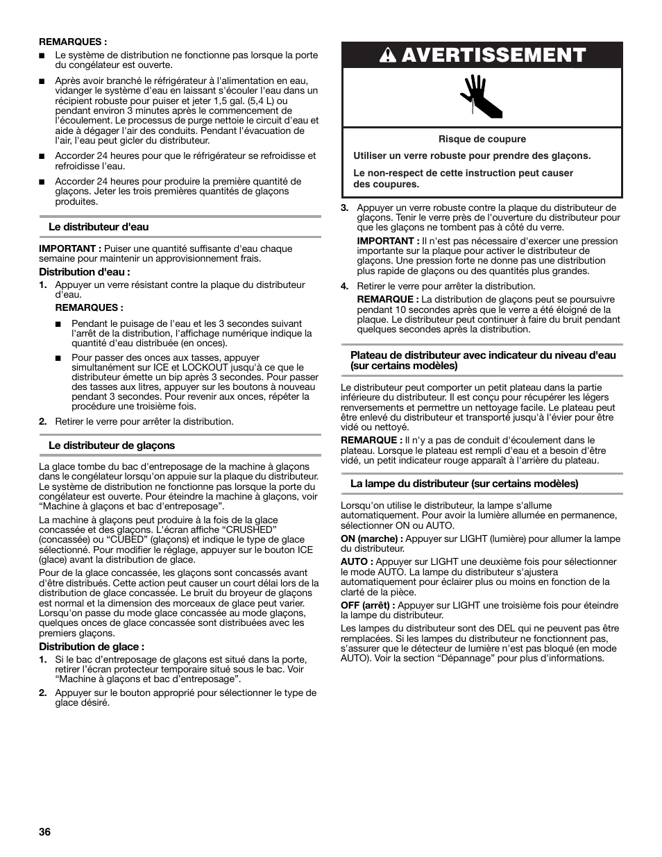 Avertissement | KITCHENAID 2318586 User Manual | Page 36 / 44