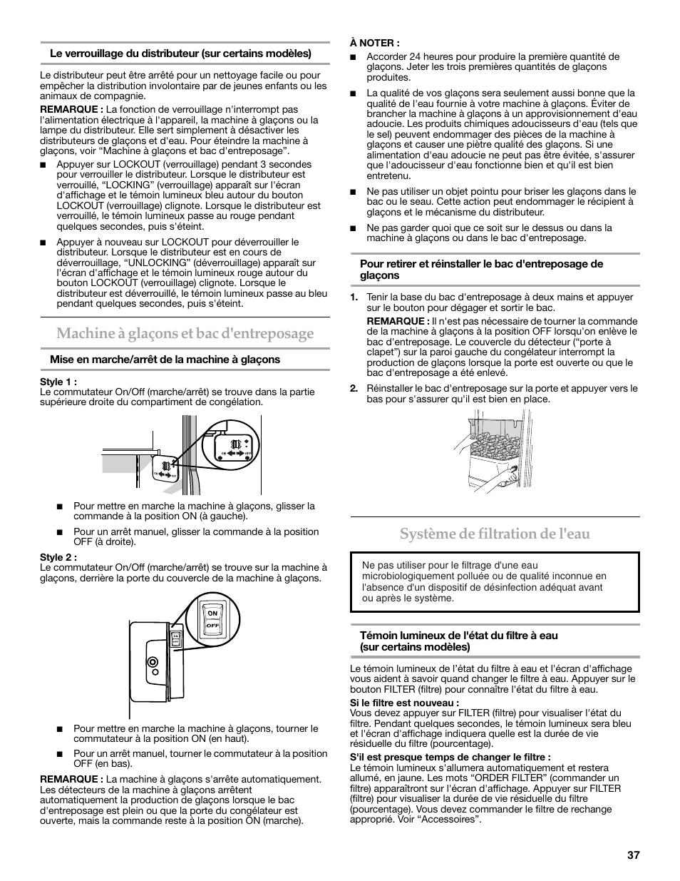 Machine à glaçons et bac d'entreposage, Système de filtration de l'eau | KITCHENAID 2318586 User Manual | Page 37 / 44