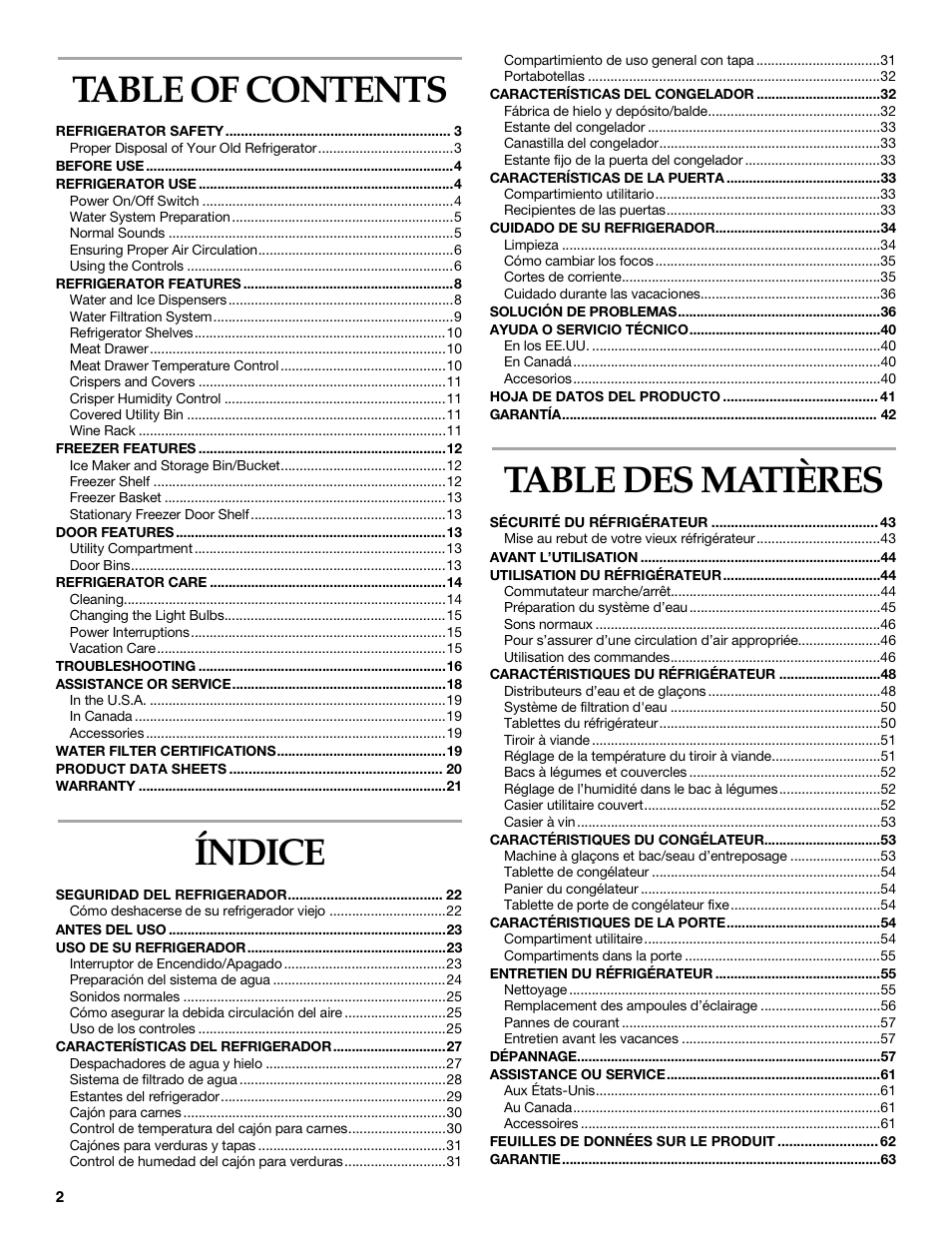 KITCHENAID SIDE BY SIDEBUILT-IN REFRIGERATOR User Manual | Page 2 / 64