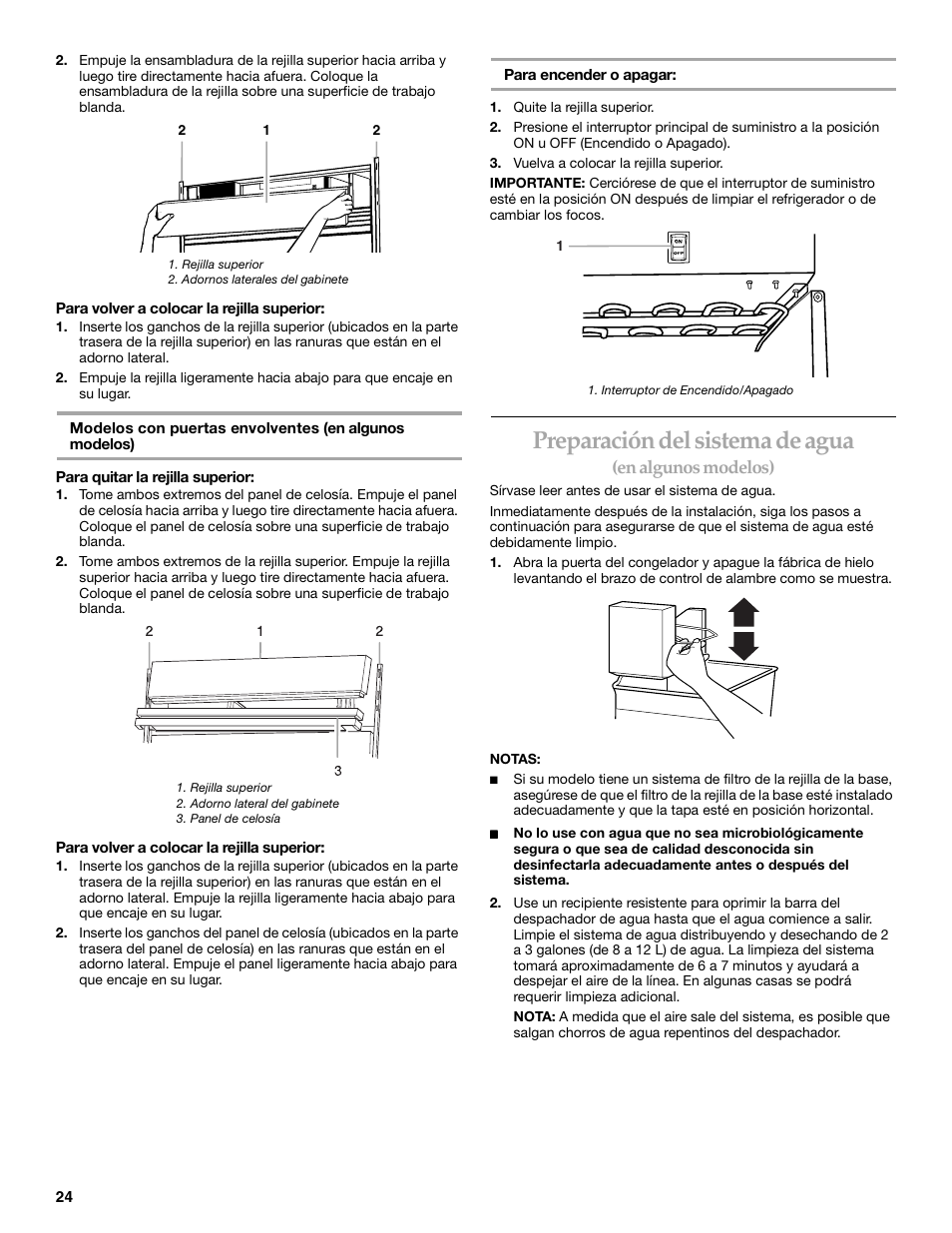 Preparación del sistema de agua, En algunos modelos) | KITCHENAID SIDE BY SIDEBUILT-IN REFRIGERATOR User Manual | Page 24 / 64