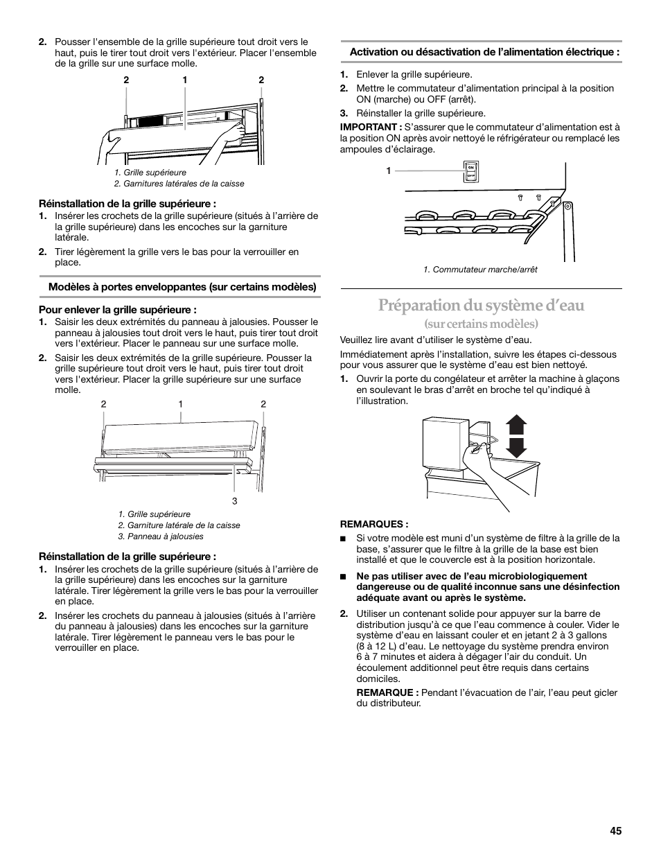 Préparation du système d’eau, Sur certains modèles) | KITCHENAID SIDE BY SIDEBUILT-IN REFRIGERATOR User Manual | Page 45 / 64