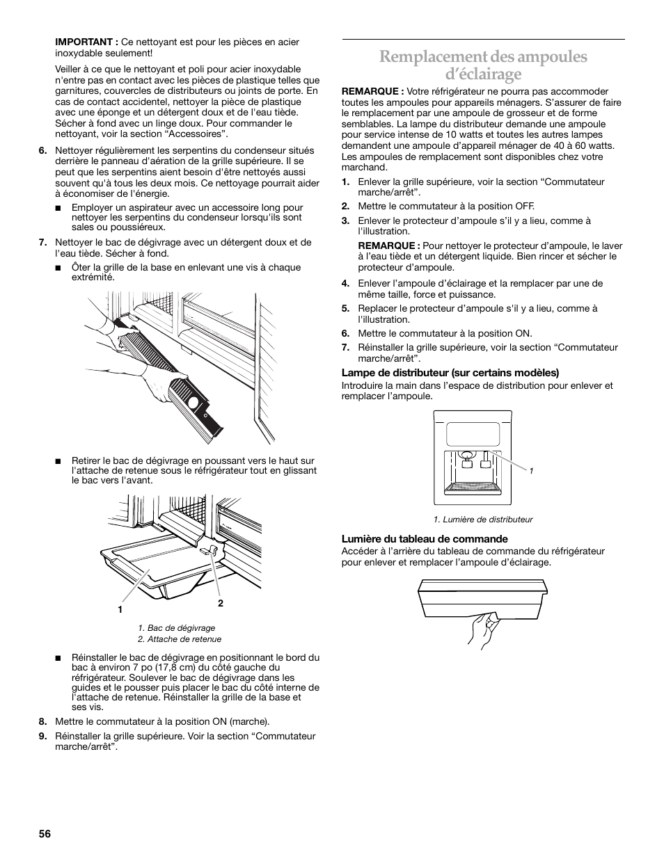 Remplacement des ampoules d’éclairage | KITCHENAID SIDE BY SIDEBUILT-IN REFRIGERATOR User Manual | Page 56 / 64