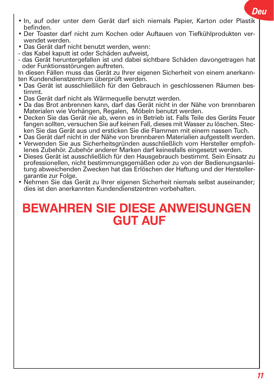 Bewahren sie diese anweisungen gut auf | Tefal OT 208030 User Manual | Page 12 / 64