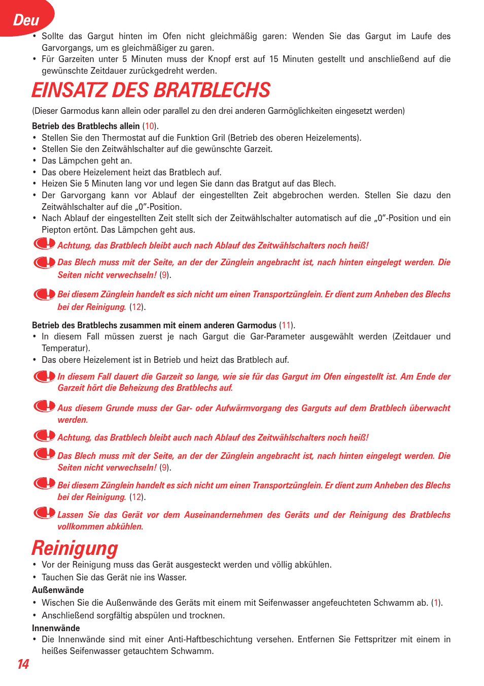 Einsatz des bratblechs, Reinigung | Tefal OT 208030 User Manual | Page 15 / 64