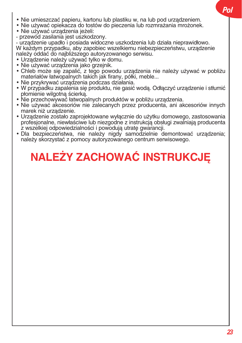 Nale˚y zachowaå instrukcj | Tefal OT 208030 User Manual | Page 24 / 64
