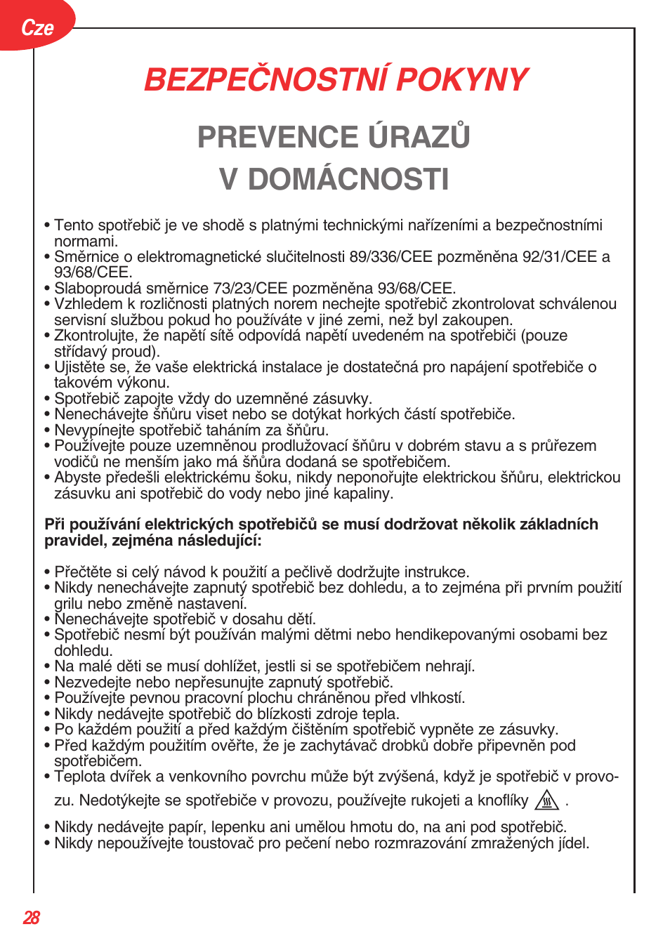 Bezpeânostnæ pokyny, Prevence úrazò v domácnosti | Tefal OT 208030 User Manual | Page 29 / 64