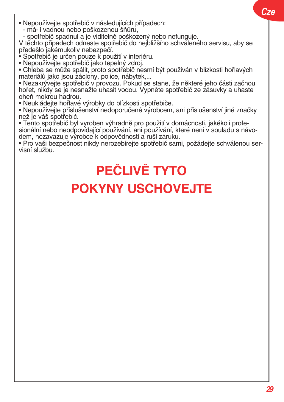 Peâlivù tyto pokyny uschovejte | Tefal OT 208030 User Manual | Page 30 / 64