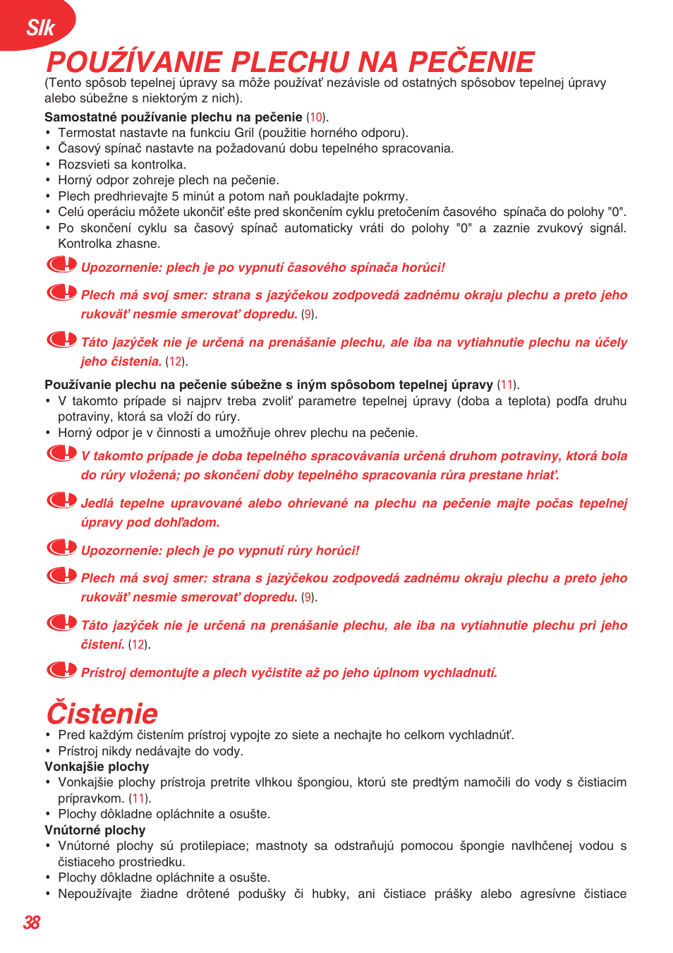 Pouèívanie plechu na peâenie, Âistenie | Tefal OT 208030 User Manual | Page 39 / 64