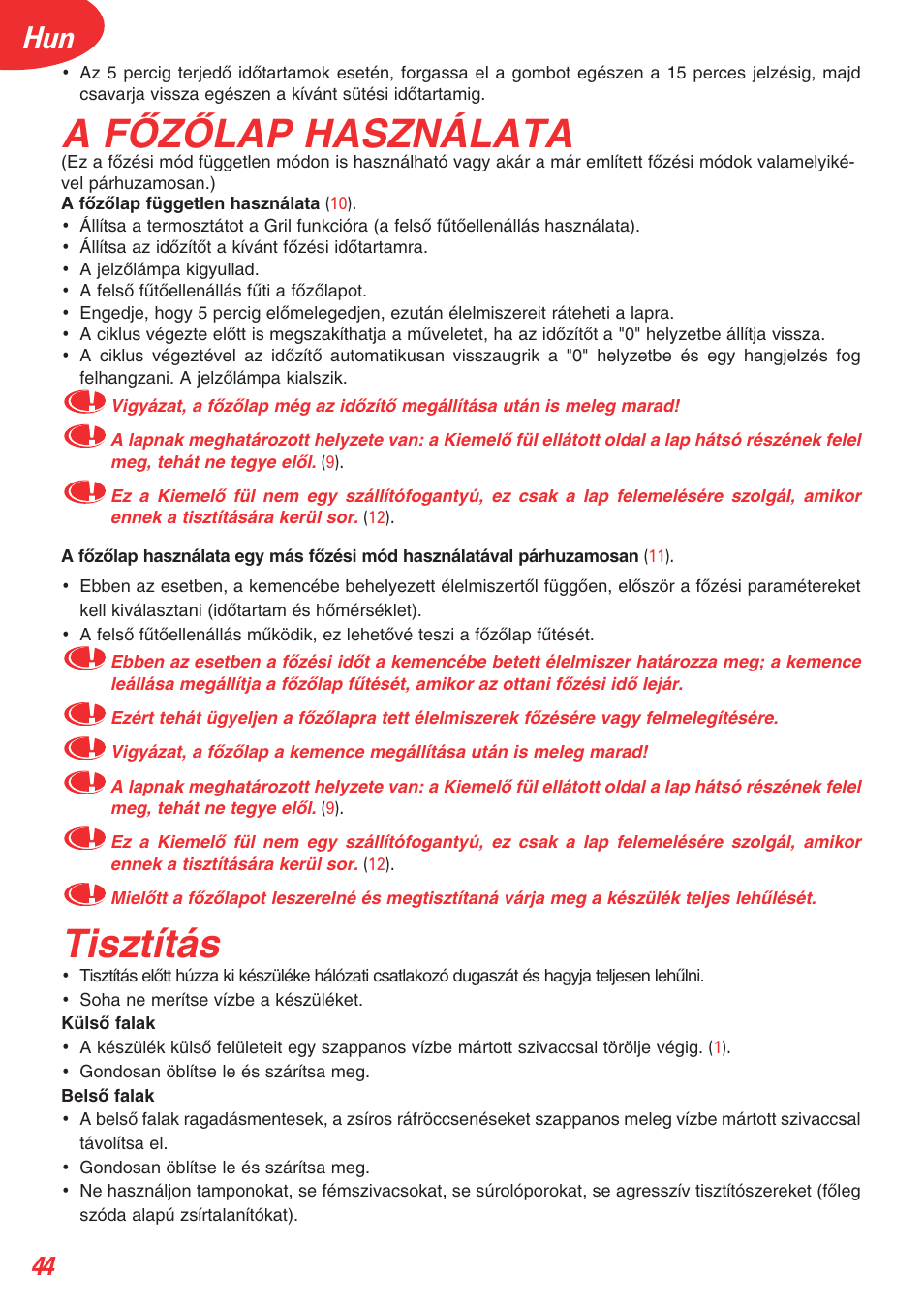 A fãzãlap használata, Tisztítás | Tefal OT 208030 User Manual | Page 45 / 64