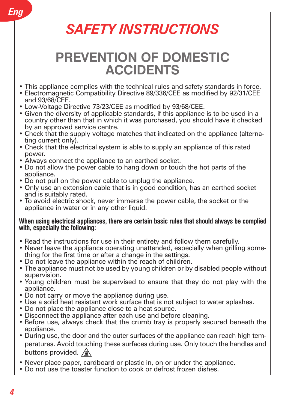 Safety instructions, Prevention of domestic accidents | Tefal OT 208030 User Manual | Page 5 / 64