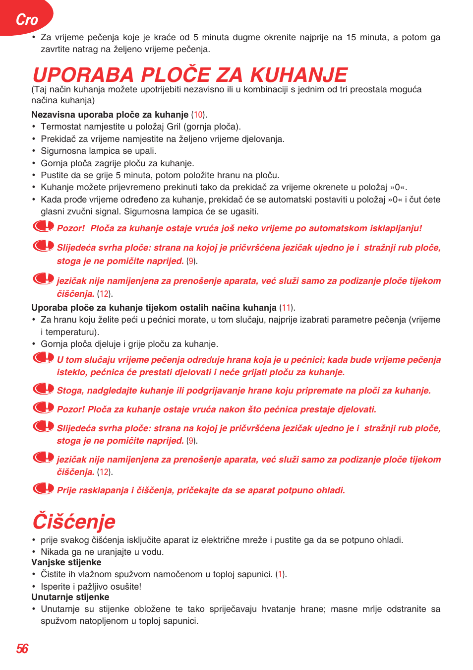 Uporaba ploâe za kuhanje, Âi‰çenje | Tefal OT 208030 User Manual | Page 57 / 64