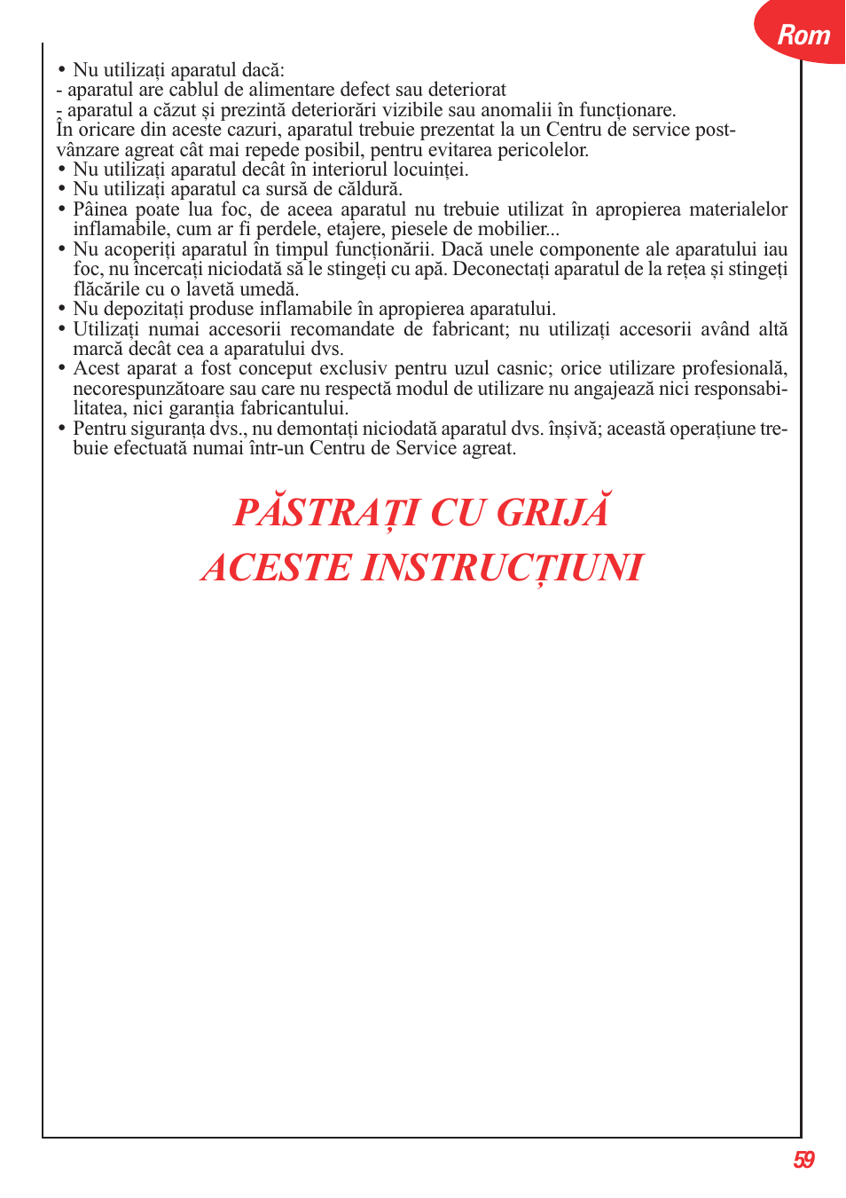 Pãstra, I cu grijã aceste instruc, Iuni | Tefal OT 208030 User Manual | Page 60 / 64