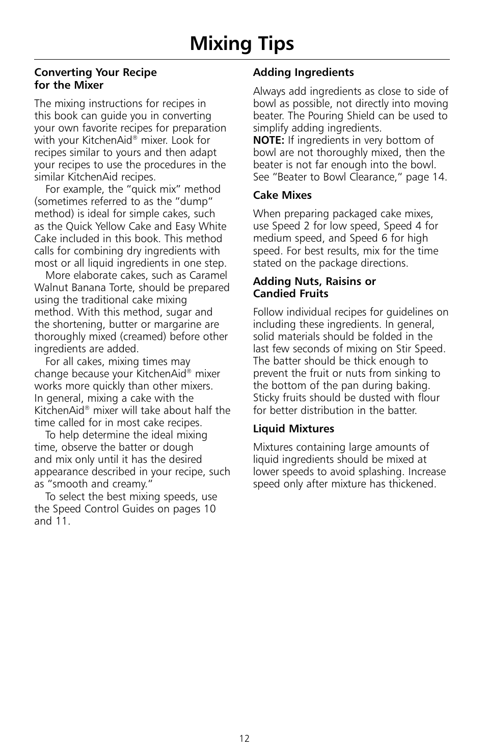 Mixing tips | KITCHENAID KSMc50 User Manual | Page 14 / 70