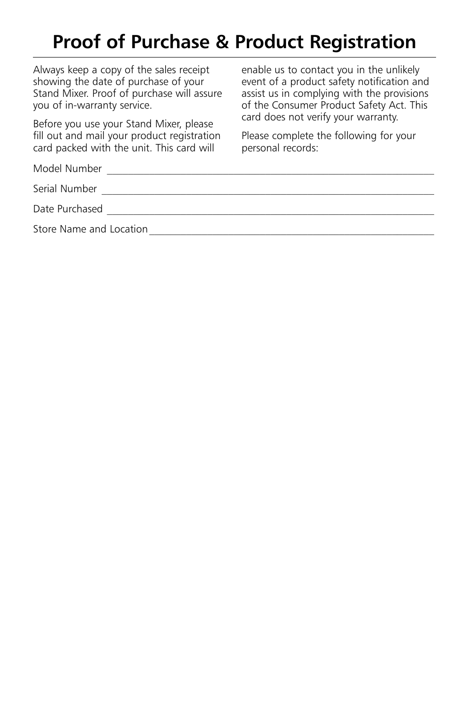 Proof of purchase & product registration | KITCHENAID KSMc50 User Manual | Page 2 / 70