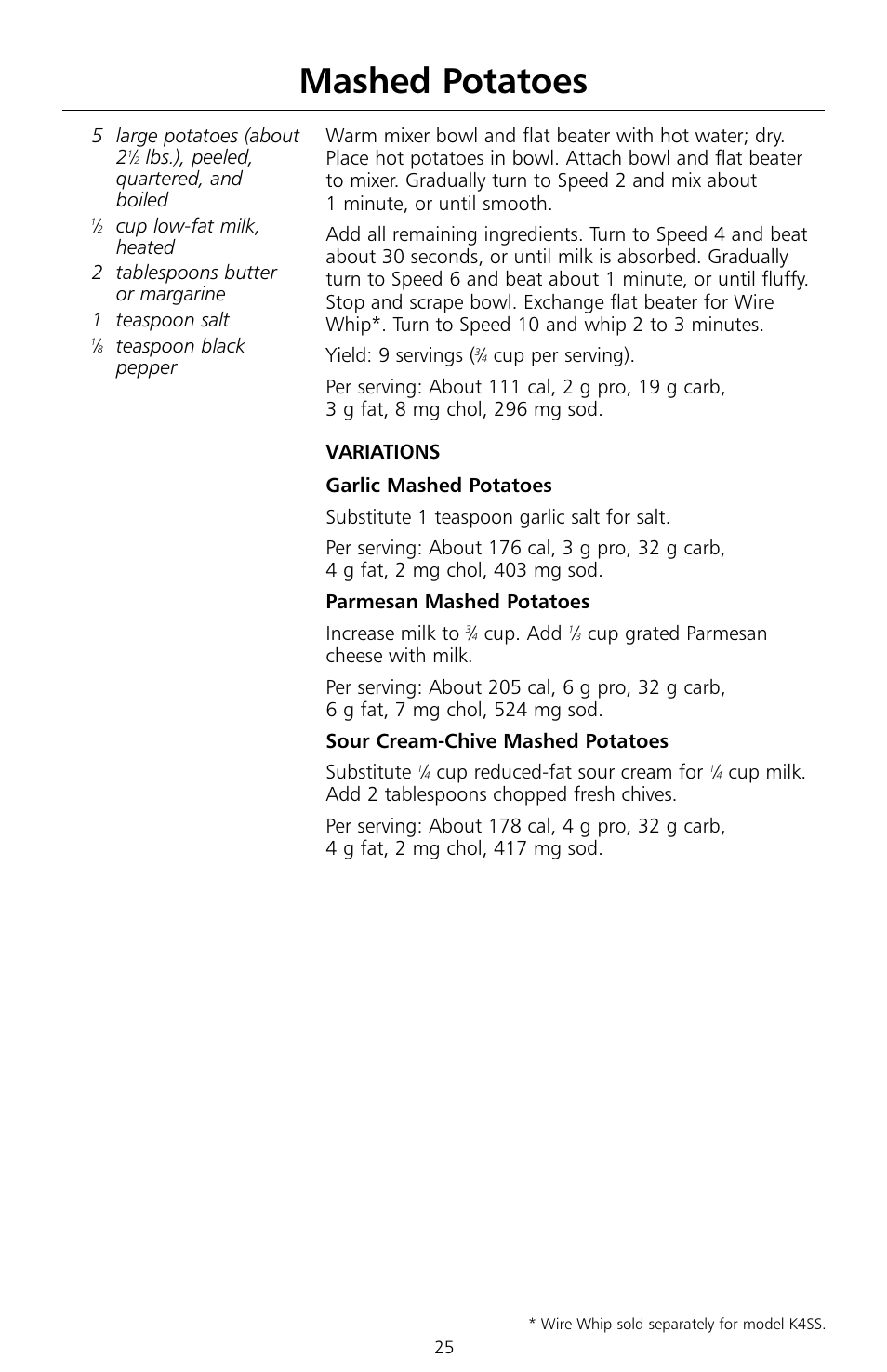 Mashed potatoes | KITCHENAID KSMc50 User Manual | Page 27 / 70