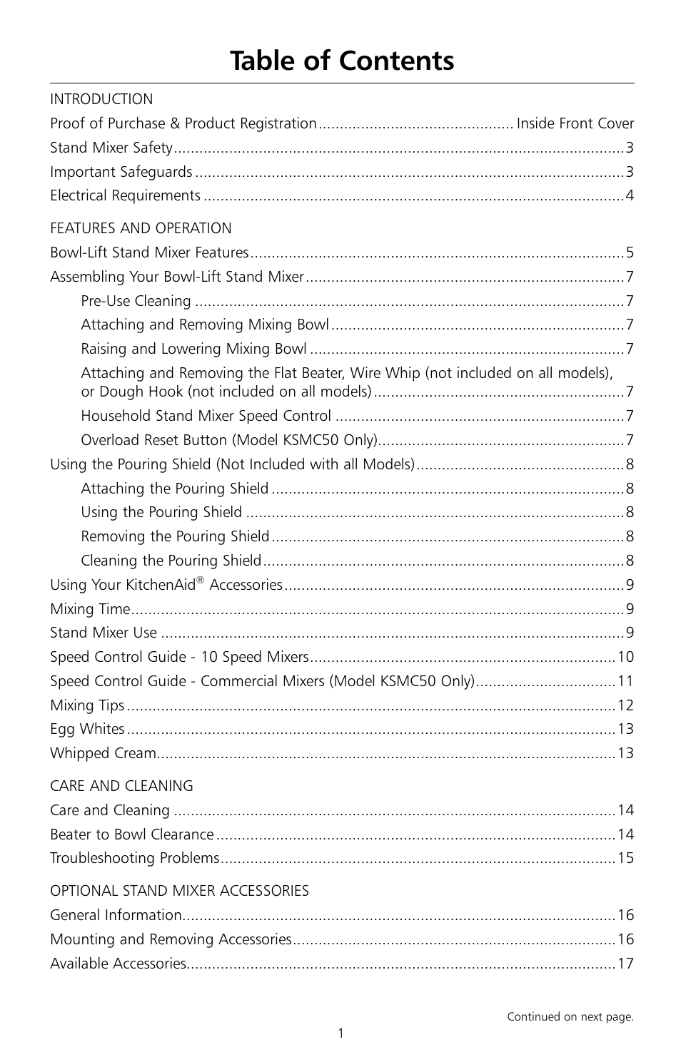 KITCHENAID KSMc50 User Manual | Page 3 / 70