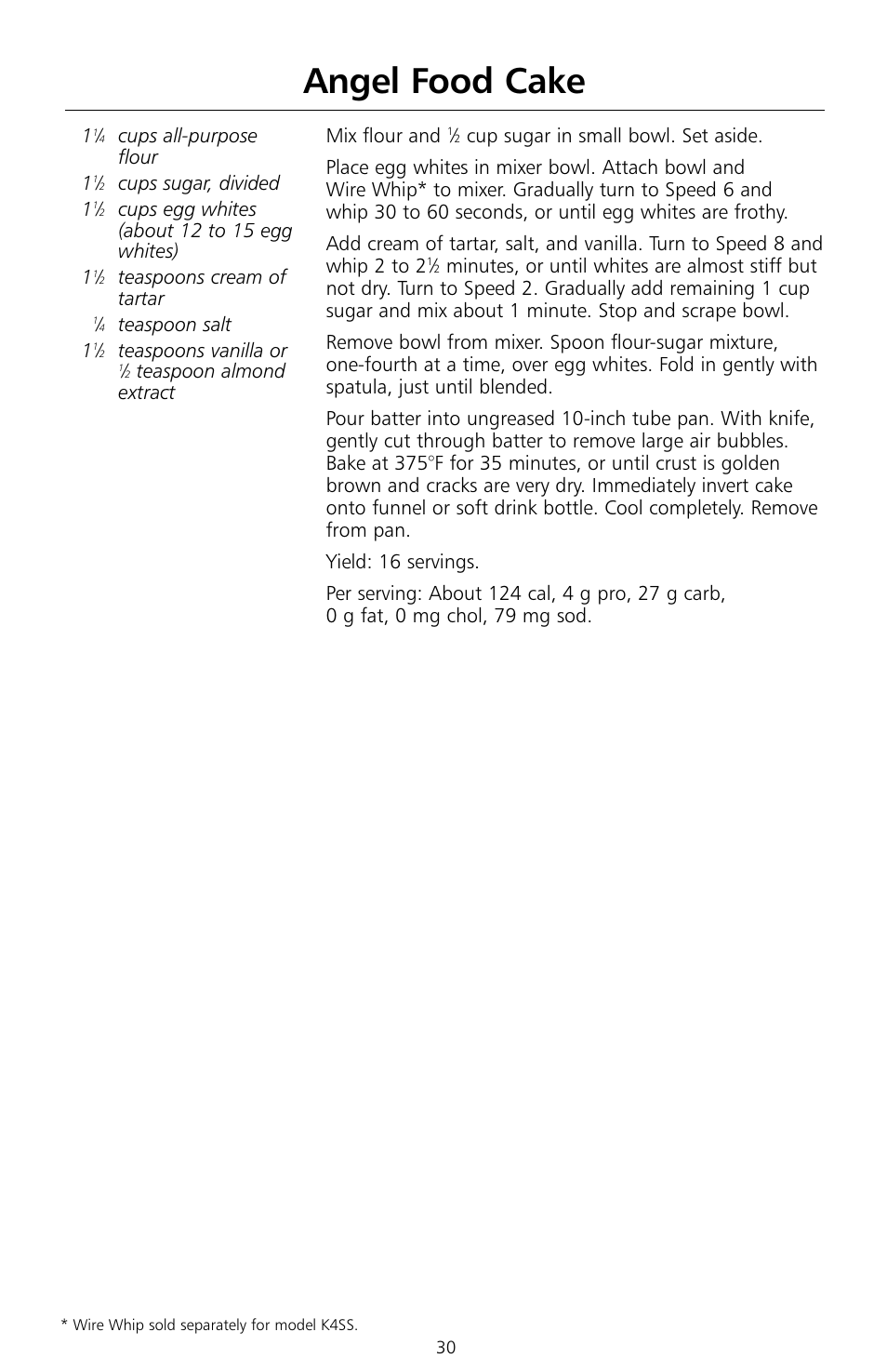 Angel food cake | KITCHENAID KSMc50 User Manual | Page 32 / 70