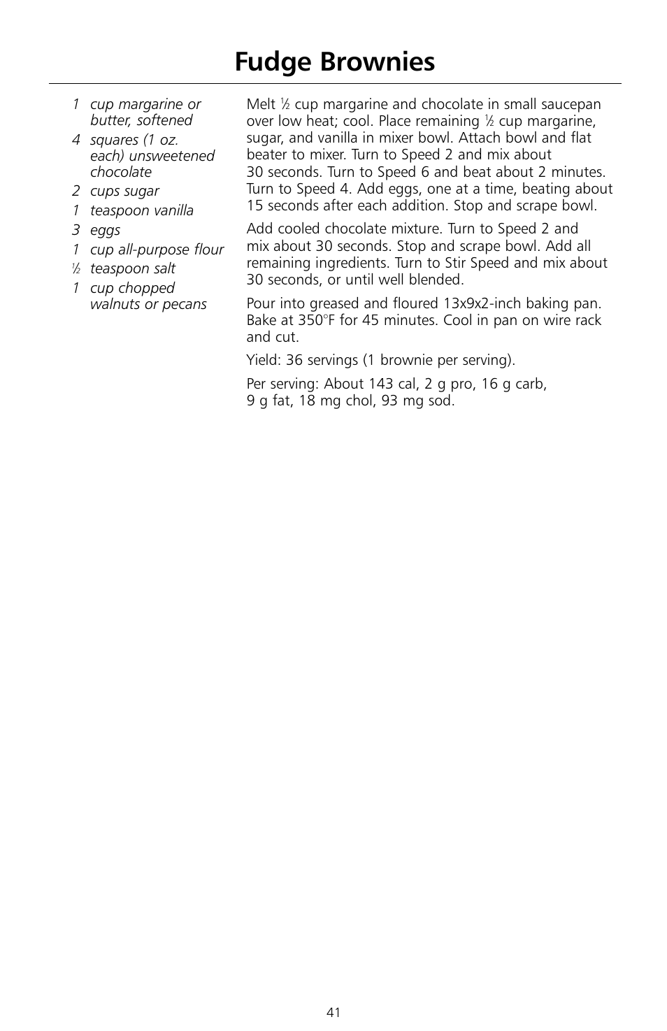 Fudge brownies | KITCHENAID KSMc50 User Manual | Page 43 / 70