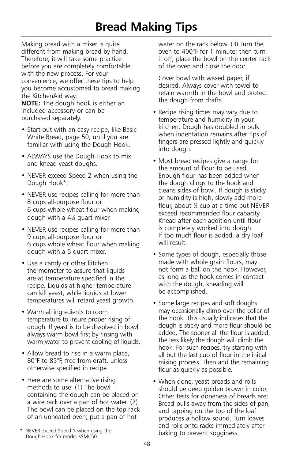 Bread making tips | KITCHENAID KSMc50 User Manual | Page 50 / 70