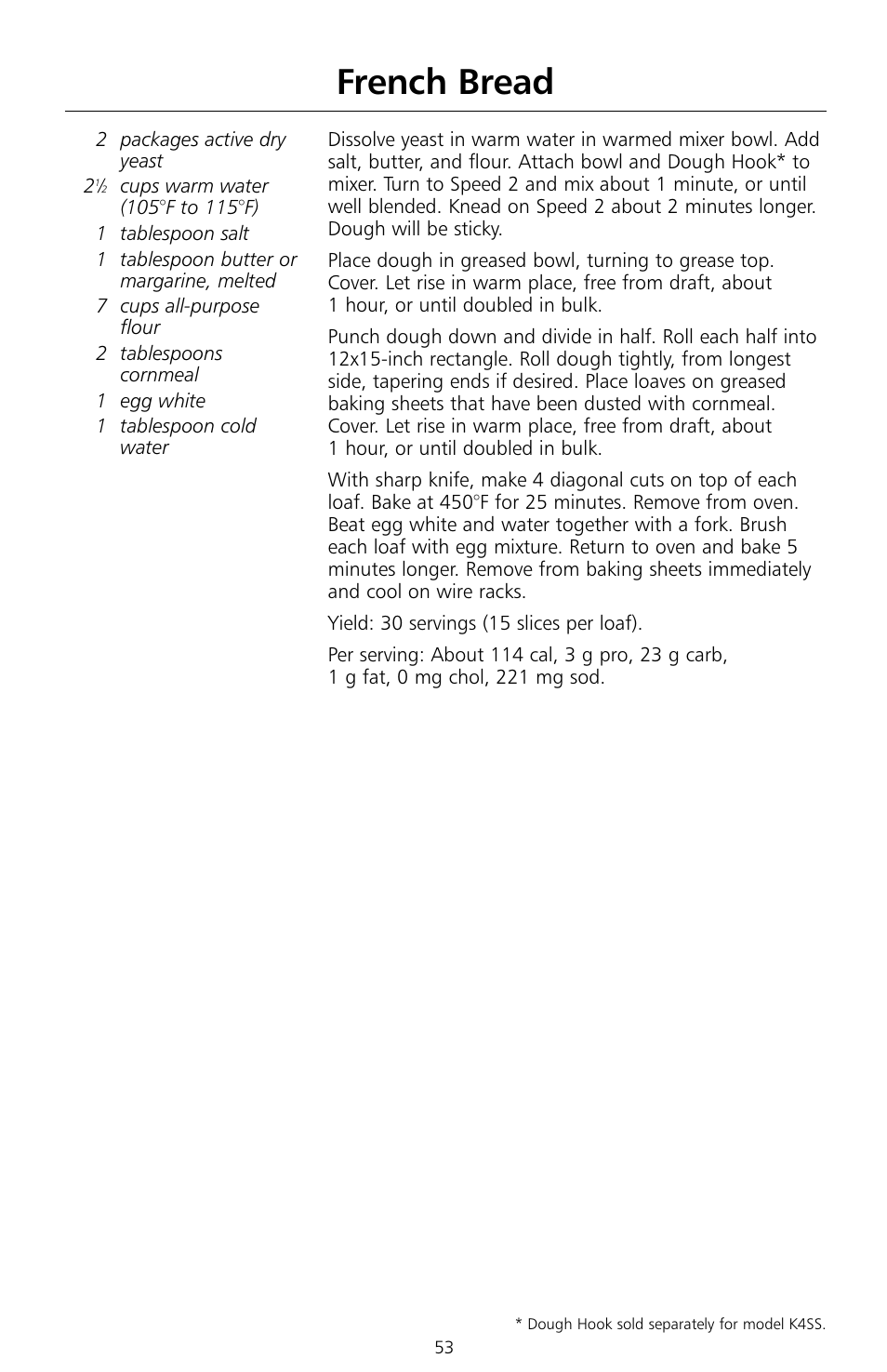 French bread | KITCHENAID KSMc50 User Manual | Page 55 / 70