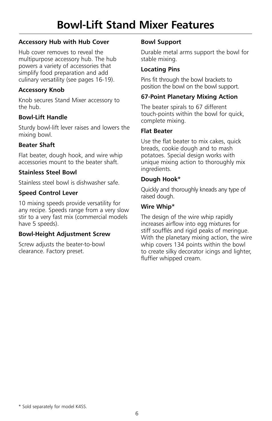 Bowl-lift stand mixer features | KITCHENAID KSMc50 User Manual | Page 8 / 70