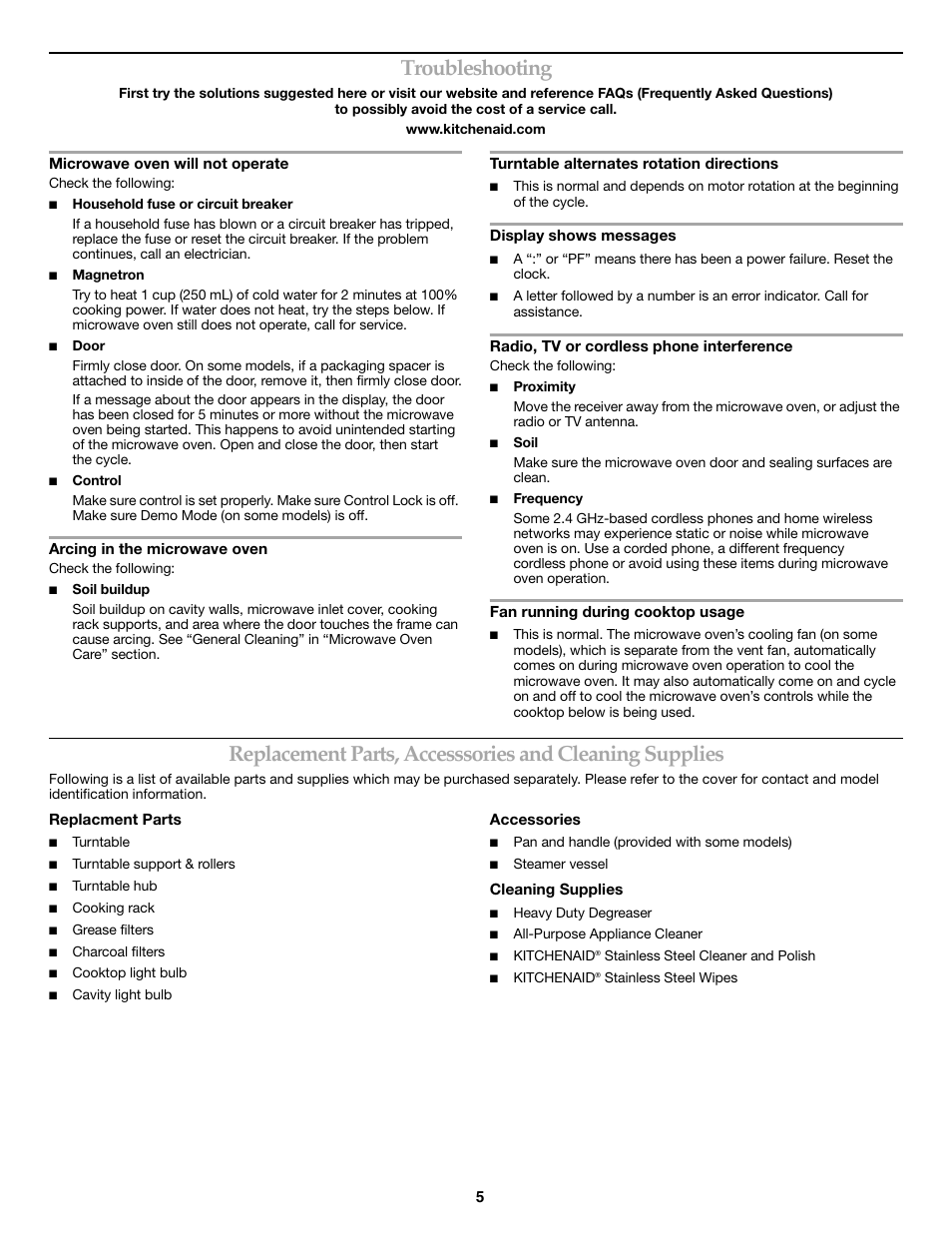 Troubleshooting | KITCHENAID KHMS1850SBL User Manual | Page 5 / 6