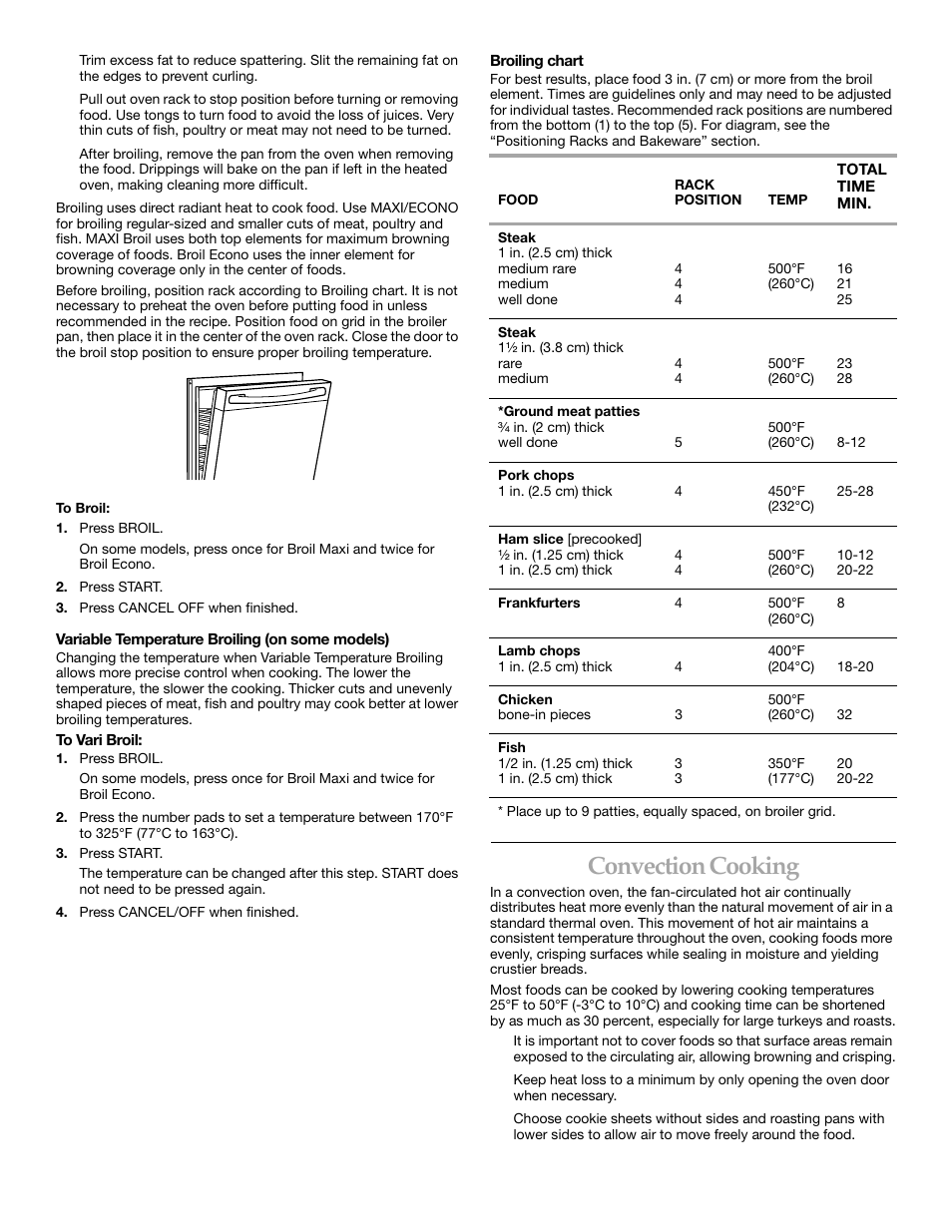 Convectioncooking, Convection cooking | KITCHENAID KERC507 User Manual | Page 15 / 28