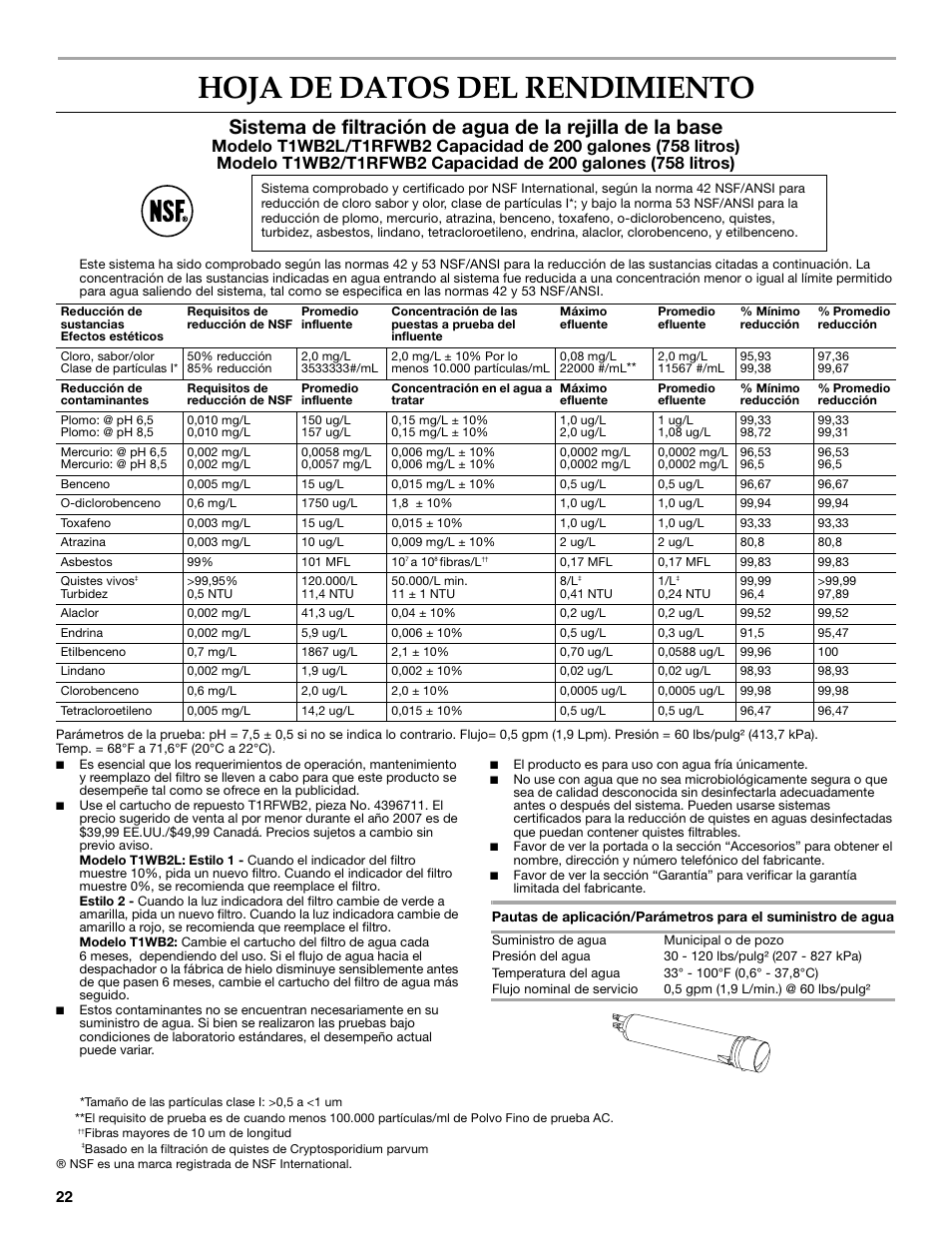 Hoja de datos del rendimiento | KITCHENAID COUNTER DEPTH SIDE BY SIDE REFRIGERATOR User Manual | Page 22 / 36