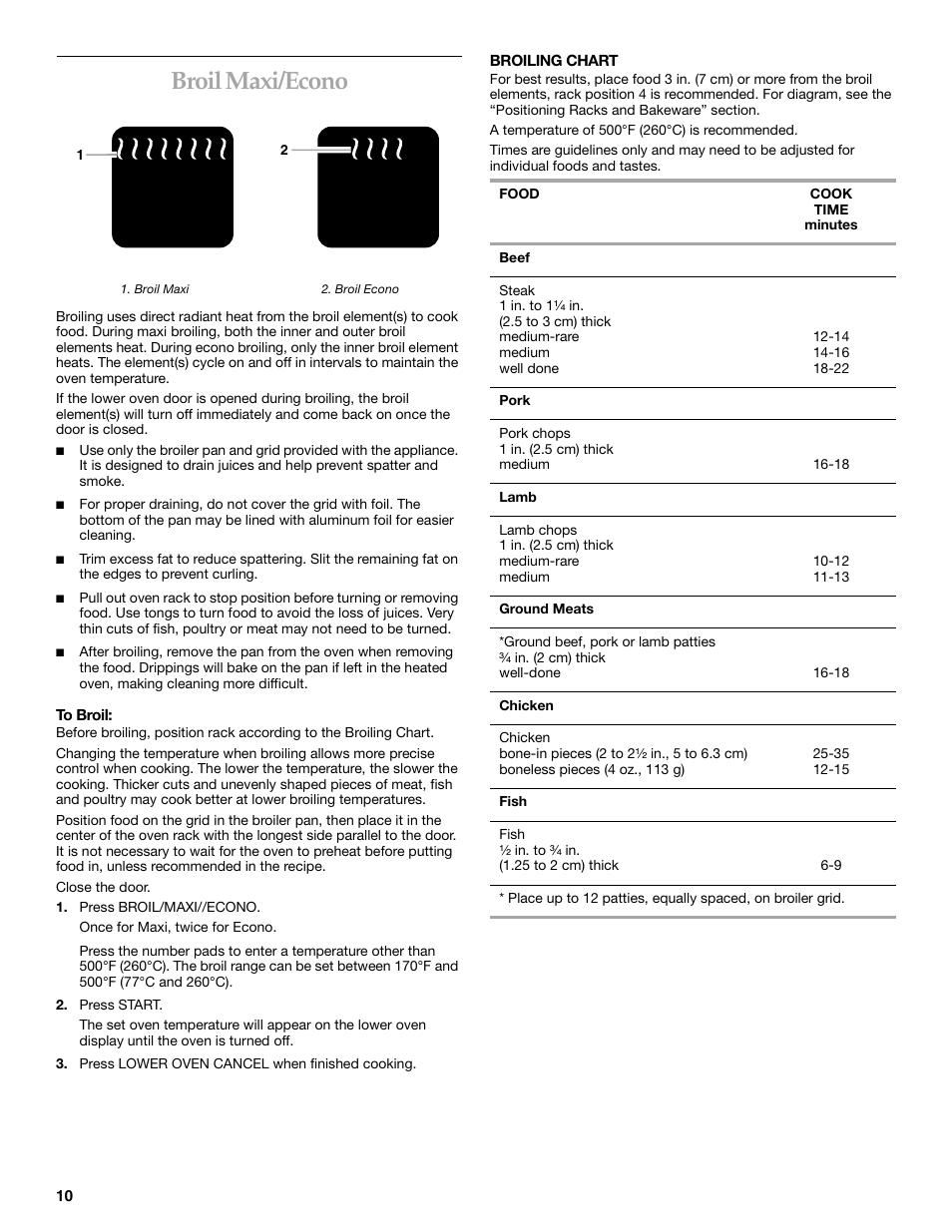 Broil maxi/econo | KITCHENAID KEMC307 User Manual | Page 10 / 24