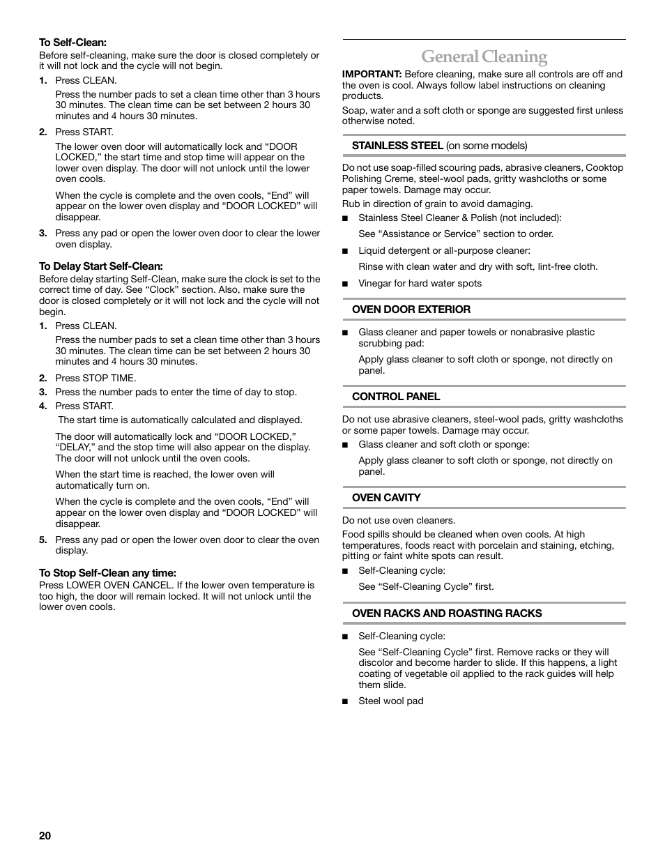 General cleaning | KITCHENAID KEMC307 User Manual | Page 20 / 24