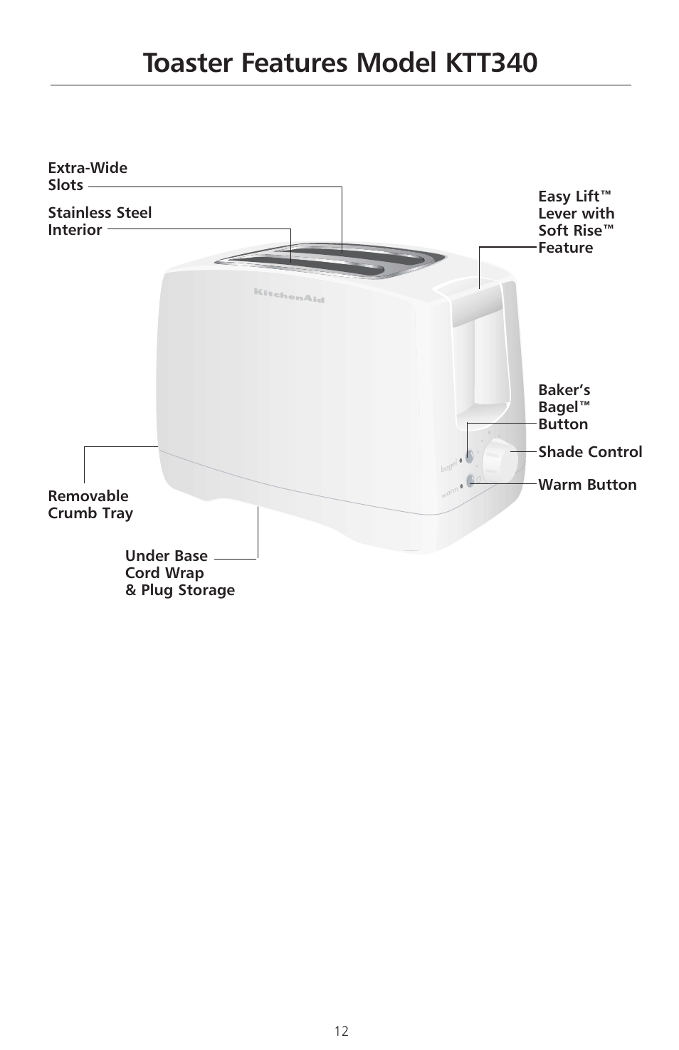 Toaster features model ktt340 | KITCHENAID KTT570 User Manual | Page 14 / 20