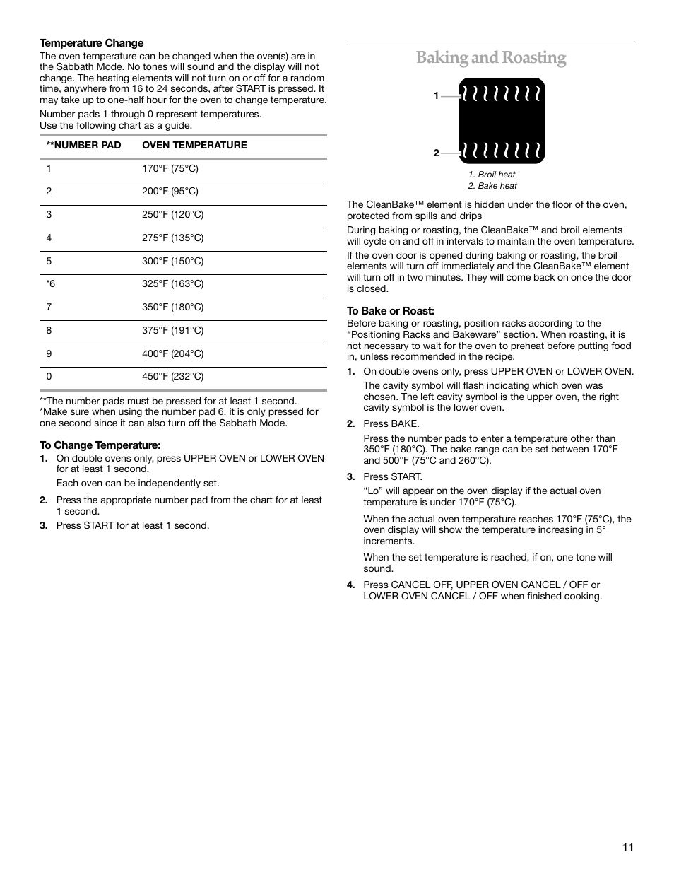 Baking and roasting | KITCHENAID YKEBC208 User Manual | Page 11 / 24