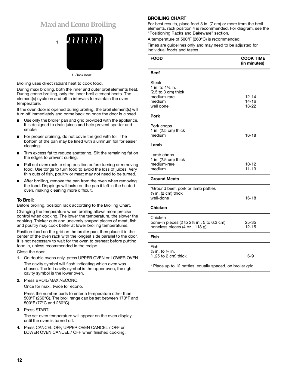 Maxi and econo broiling | KITCHENAID YKEBC208 User Manual | Page 12 / 24